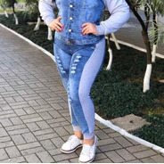 Calça Jeans Plus Size Feminina Cintura Alta Detalhes Moletom