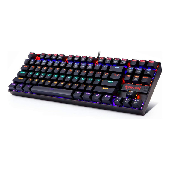 Teclado gamer Redragon Kumara K552 QWERTY español latinoamérica color negro con luz rainbow