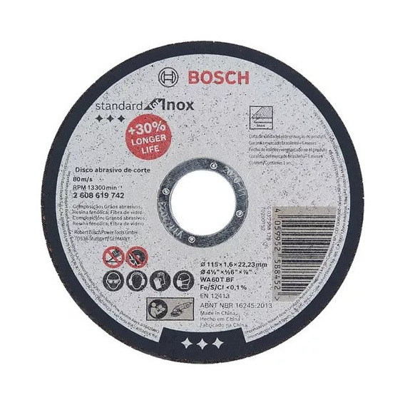 Disco Corte 115 X 1,6mm Metal Bosch Amoladora 4 1/2 25uni Color Negro