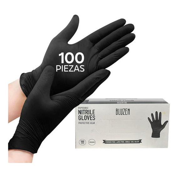 Guantes Nitrilo Libre De Látex Sin Polvo Negro 100pz Talla M