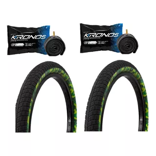 Dos Llantas Con Camaras 20 X 2.125 Camuflaje R-20 Bmx Cross Color Verde