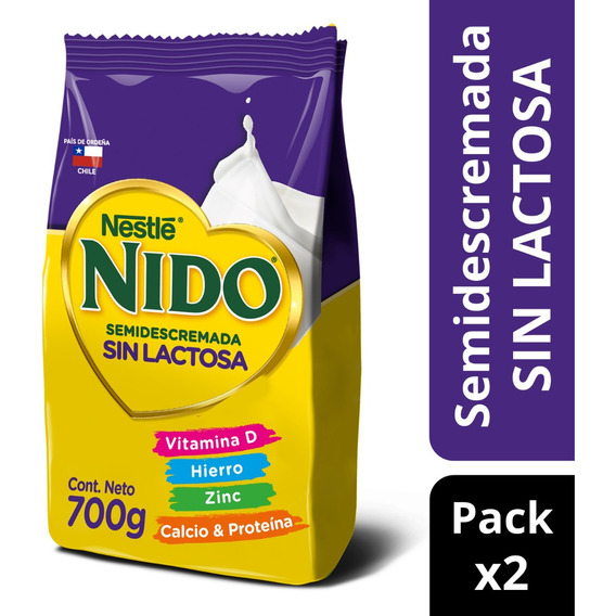 Pack Leche En Polvo Nido Semidescremada Sin Lactosa 700g 2x