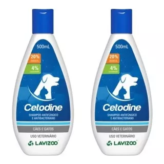 02 Shampoo Cetodine Antifungico Cães E Gatos Lavizoo 500ml