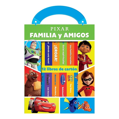 Biblioteca De 12 Libros Cartón Disney Pixar Familia Y Amigos