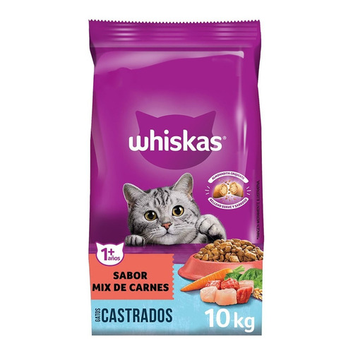 Alimento Whiskas Premium Castrados 1+ para gato adulto sabor mix de carnes en bolsa de 10 kg