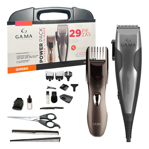 Cortapelos Clipper + Trimmer Gama Gm566 29 Piezas Maletin Color Gris