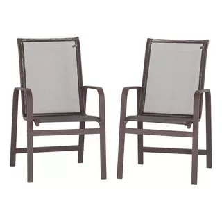 2 Cadeira De Aluminio E Tela Sling Clássic, Piscina, Jardim Cor Marrom