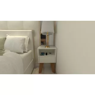 Mesa De Cabeceira 30cm Mdf Branco Off White Com Pés