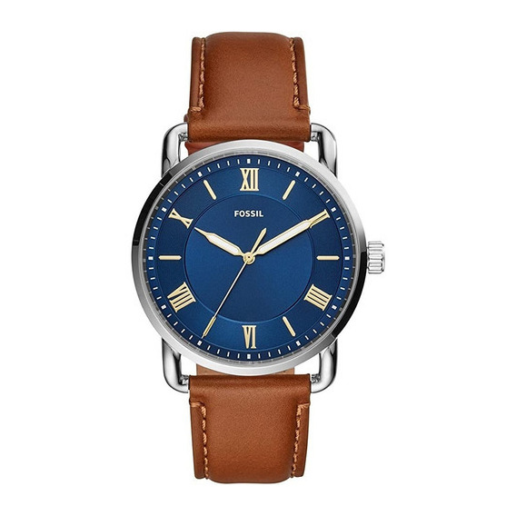 Reloj Hombre Fossil Fs5661 Copeland Con Correa Marrón y Fondo Azul