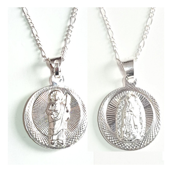 Medalla Virgen De Guadalupe Y San Judas Con Cadena Plata 925