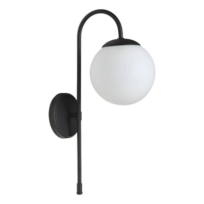 Aplique Curvo Large Negro Con Globo 15cm. E27 Luz Desing Negro/opal