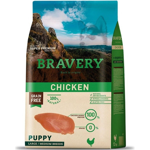 Alimento Bravery Puppy para perro cachorro de raza mediana y grande sabor pollo en bolsa de 12kg