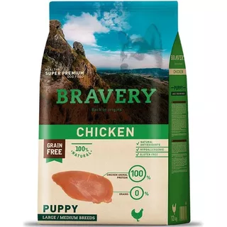 Alimento Bravery Puppy Para Perro Cachorro De Raza Mediana Y Grande Sabor Pollo En Bolsa De 12kg
