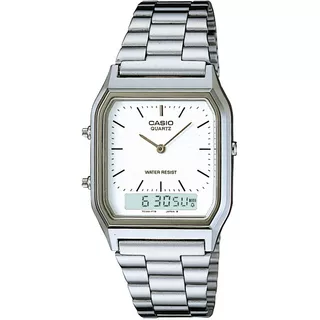 Relógio Casio Vintage Unissex - Mod Aq-230a-7dmq Nf/garantia Correia Prata Bisel Prata Fundo Branco