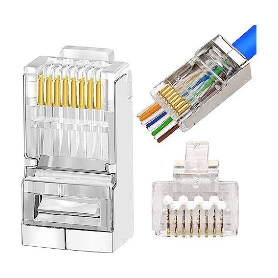 50 Conector Cat6 Ez Rj45 Metálico Blindado Terminales Red