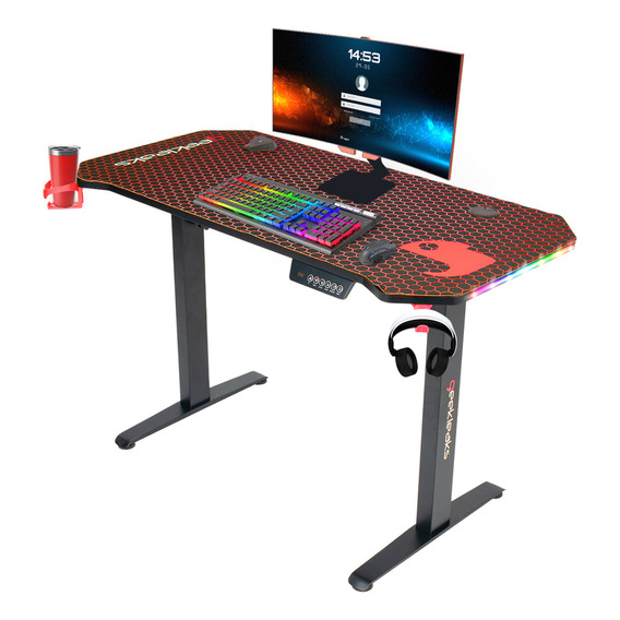 Mesa Gamer Escritorio Gamer Rgb Luces Led Altura Ajustable Portavasos Color Rojo Geekleaks Gl-egs01