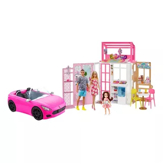 Barbie Pack Familia En Casa + Barbie + Ken + Chelsea + Auto