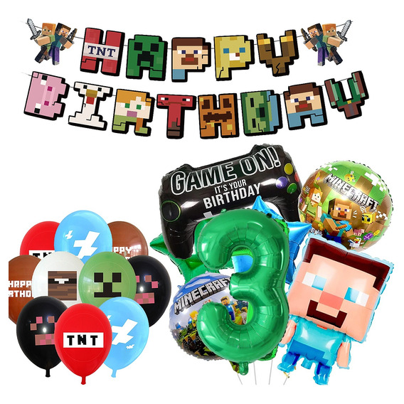 Kit Fiesta Minecraft Globos De Cumpleaños Decoración