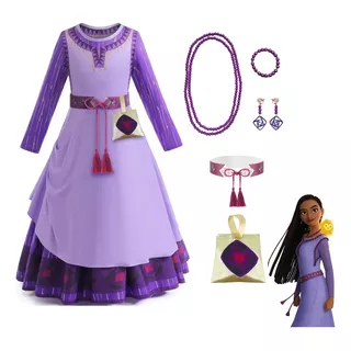 Fantasia Vestido Infantil Asha Filme Wish Com Acessórios