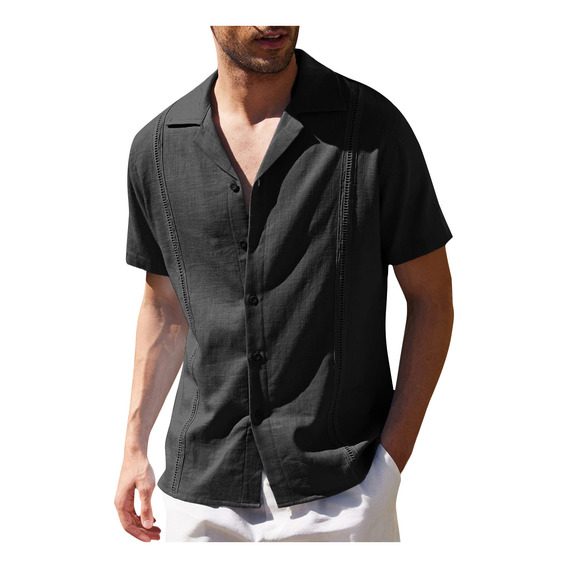 Camisa De Lino Informal Holgada De Manga Corta Para Hombre