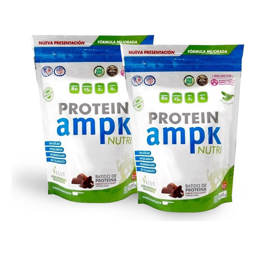 Combo 2 Suplemento En Polvo Ampk Protein Vegana 506ml Choco Sabor Chocolate