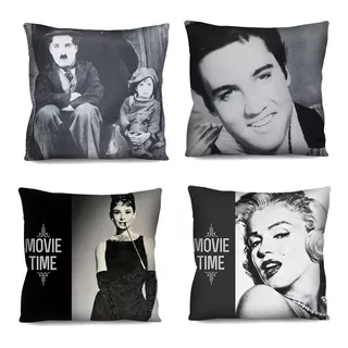 4 Capas De Almofada Cinema Elvis Charles Audrey Marilyn 42cm