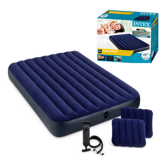 Colchón Inflable Intex 2p Camping +almohada +inflador El Rey