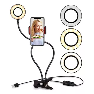 Suporte Tipo Ring Light Ajustável Com Clip Fixador Usb - 5v