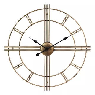 Reloj Metálico De Pared Retro 60cm, Decoración Estilo Bronce