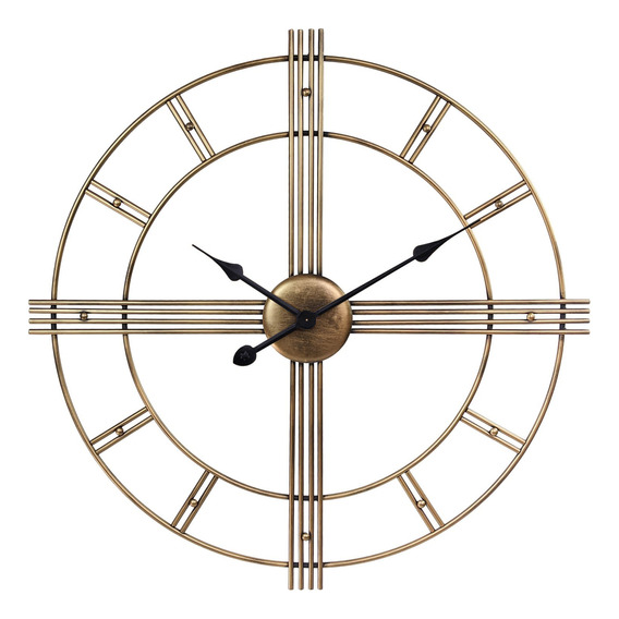 Reloj Metálico De Pared Retro 60cm, Decoración Estilo Bronce