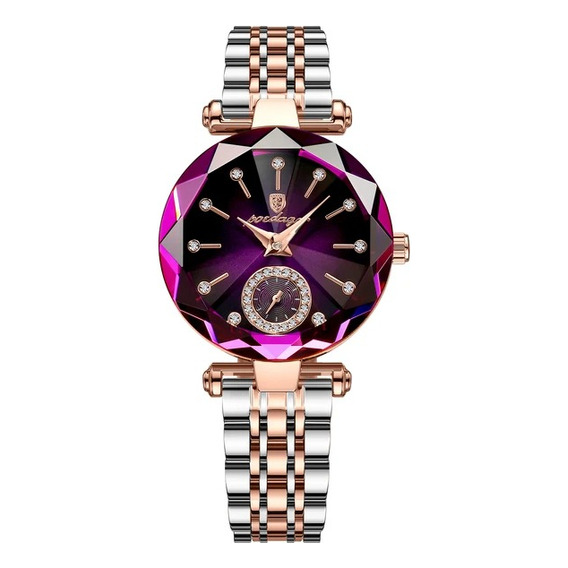 Reloj Mujer Elegante Analogico Acero Inoxidable Poedagar Cuarzo Purpura Femenino Diamantes Resistente Al Agua