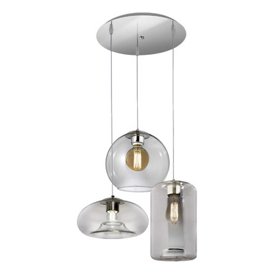 Colgante 3 Luces Desigual Transparente Base Redonda Led E27