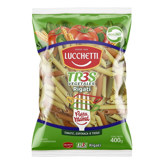 Pasta Rigatti Lucchetti Tr3s Vegetales N°48 400g