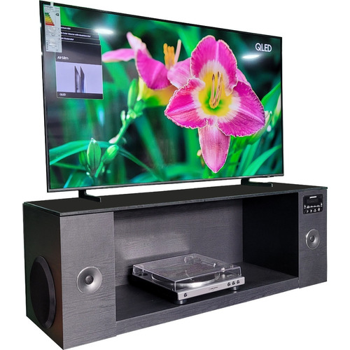 Mueble De Tv Modular Madera Con Sistema Parlantes Bluetooth Color Negro