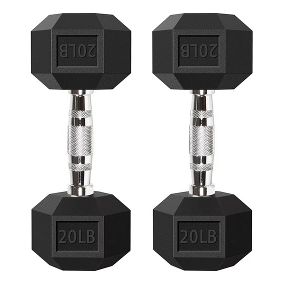 2 Mancuernas Hexagonales De Caucho 9 Kg 20 Lb Gimnasio