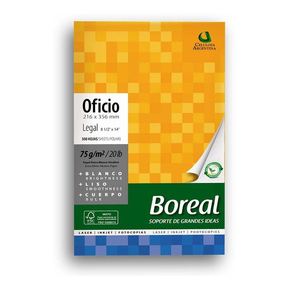 Resmas Boreal Oficio 75 Grs Caja X 5 Unidades