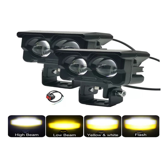 Par Faros Lupa Luz Doble Color Auto Exploradoras Moto 120w