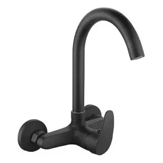 Monocomando De Cocina Pared Pico Alto Negro Mate 20cm Magya