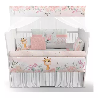 Kit Berço Enxoval Flores Jardim Girafas Infantil Bebê Kt449