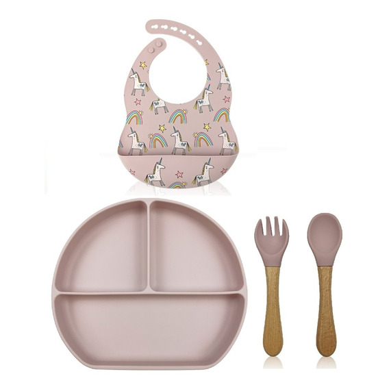 Set Alimentacion Bebe Silicona Premium Estampa 4 Producto Fu