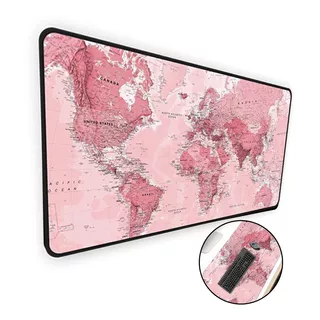 Mouse Pad Gamer Speed Extra Grande 120x60 Mapa Mundi Rosa