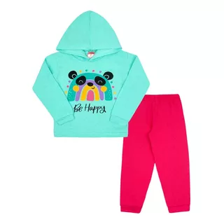 Conjunto Moletom Blusa Verde Água Ursinha E Calça Pink 1/2/3