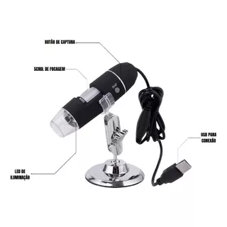 Microscópio Digital Zoom 1000x Profissional Usb Led Câmera Cor Preto