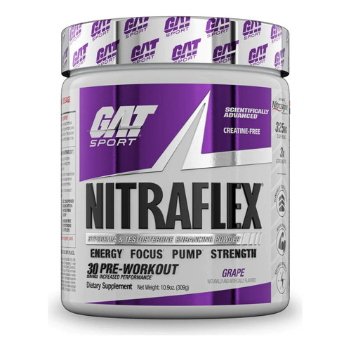 Suplemento en polvo GAT Sport  Advanced Pre-Workout Nitraflex aminoácidos sabor grape en pote de 309g