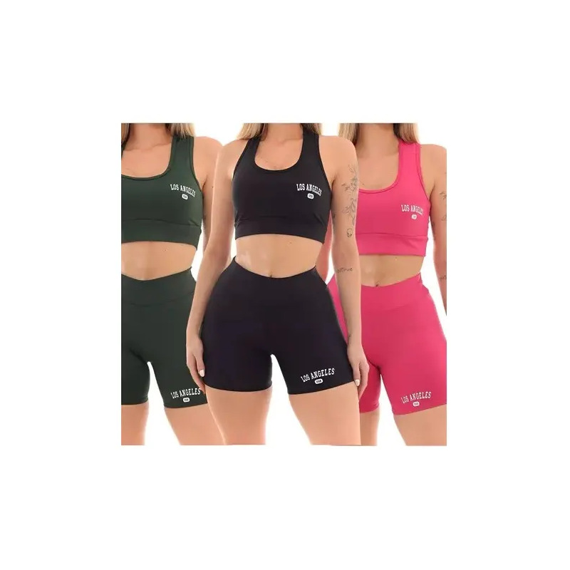 Kit 3 Conjunto Top Shorts Feminino Los Angeles Fitness Kit 3 Conjunto Top Shorts Feminino Los Angeles Fitness