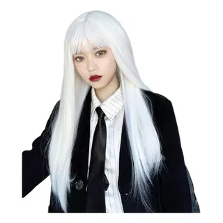 Peruca Wig Branca Platinada Franja Lisa Premium 75cm