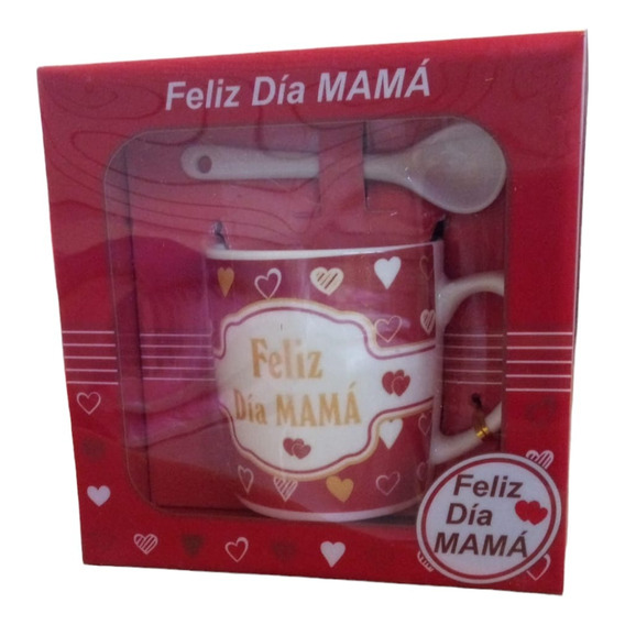 Taza Para Mamá  Cuchara Y Cajita De Regalo Feliz Día Mamá 