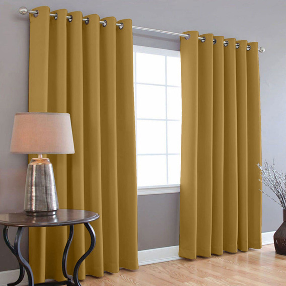 Cortinas Blackout 275cm Ancho X 215cm De Largo En 2 Paneles Color Oro