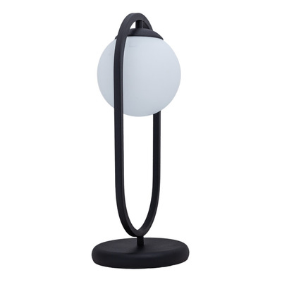 Lampara De Mesa Marsella Oval Aro Negro Globo Opal Led E27