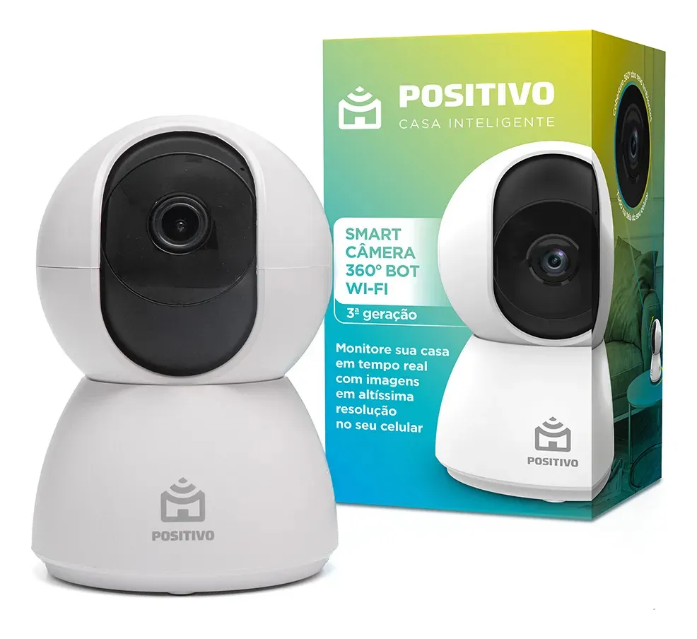 Smart Câmera Bot Wi-fi 360° Positivo Casa Inteligente 3ª Geração - 4MP 15 FPS Detecção De Movimentos, Visão Noturna, Áudio Bidirecional - Bivolt, Compatível Com Alexa
